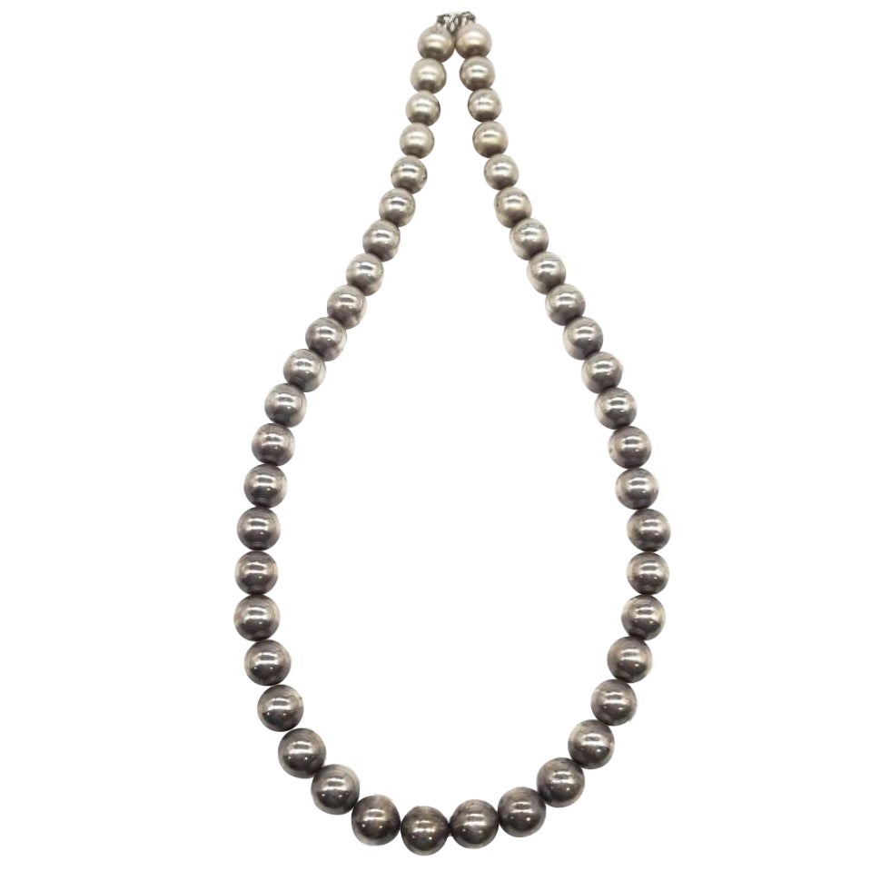 1960s Sterling Silver Beaded Necklace For Sale