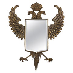 Antique Empire Double Headed Eagle Bronze Wall Mirror, 1940s