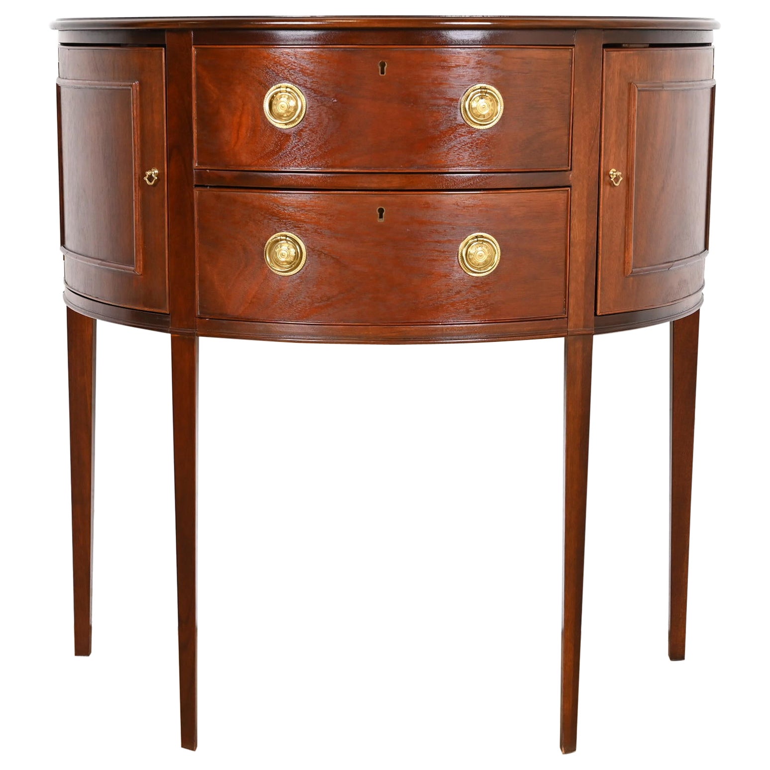 Baker Furniture Historic Charleston Federal Mahogany Demilune Cabinet For Sale