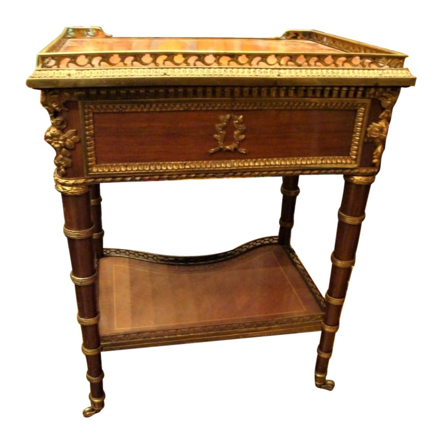 19th Century Louis XVI Style Gilt Bronze Mounted Mahagony Marquetry Side Table For Sale