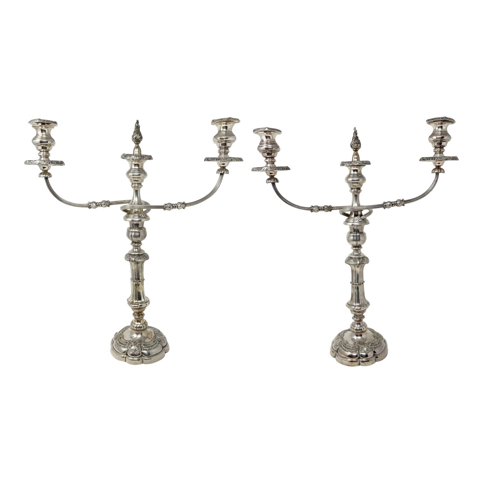 Pair Antique English Sheffield Silver-Plated Convertible Candelabra, Circa 1870. For Sale