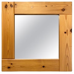 Square modernist pinewood mirror, Sweden, 1970s