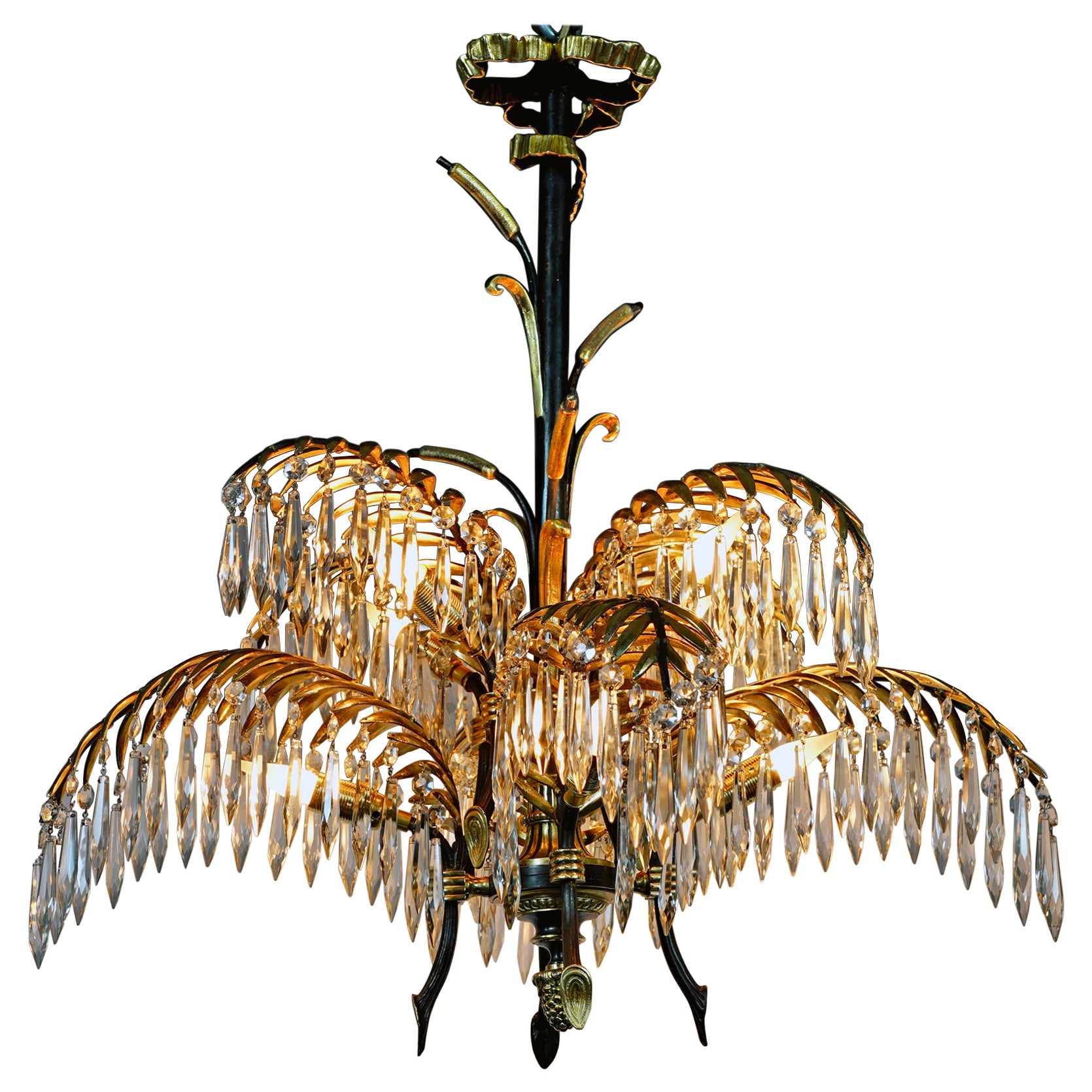Crystal and Bronze "Palm"Chandelier attr. to Maison Baguès, France, circa 1890