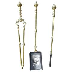 19th Century Brass Fireplace Tool Set, Companion Set