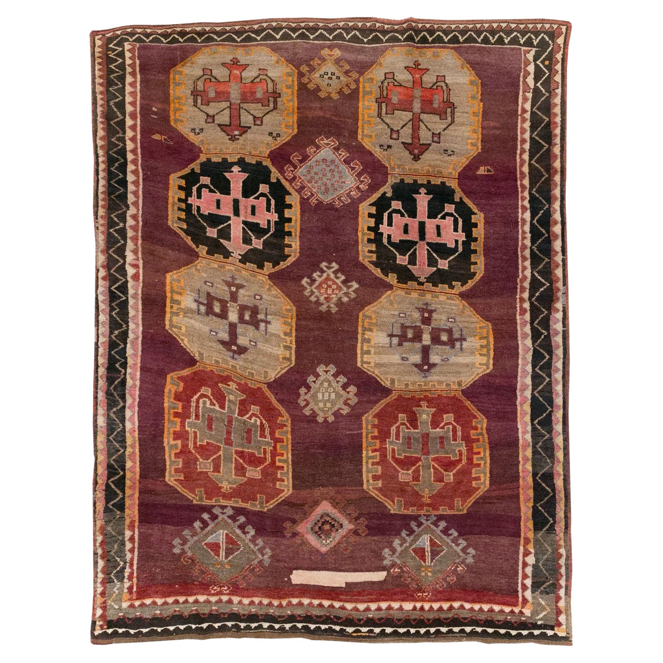 Tribal Mid-20th Century Handmade Turkish Anatolian Small Room Size Carpet For Sale