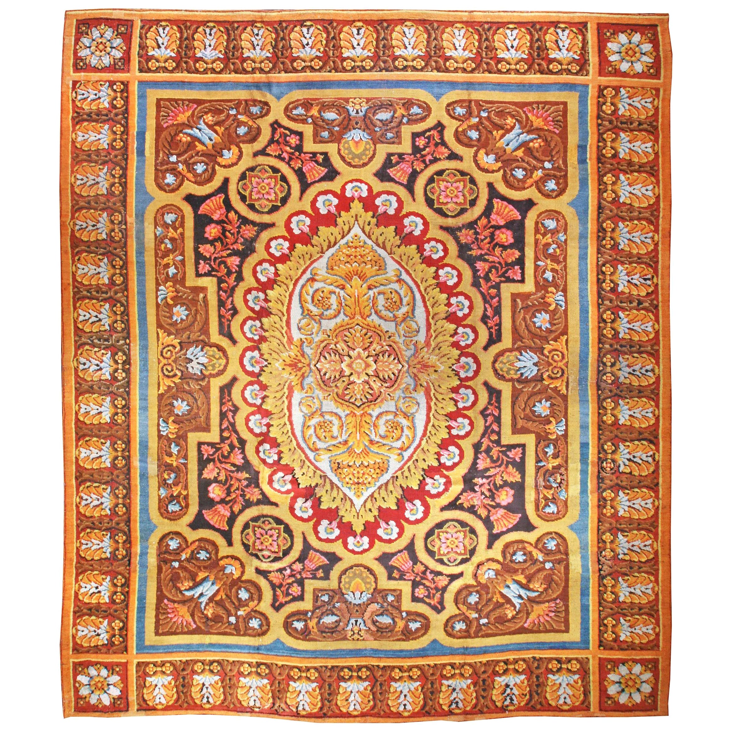 Antique Axminster Botanic Handmade Wool Carpet For Sale