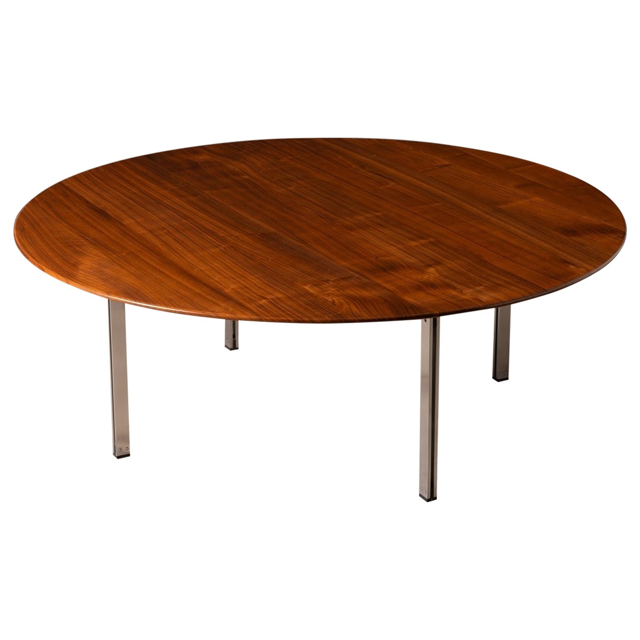 Florence Knoll Round Parallel Bar Coffee Table in Solid Walnut and Steel For Sale