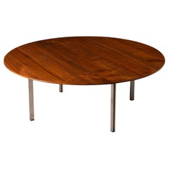 Florence Knoll Round Parallel Bar Coffee Table in Solid Walnut and Steel