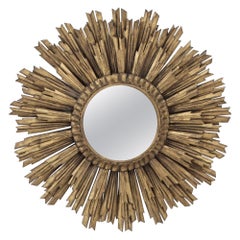 Grande A.I.C. di inizio e metà del XX secolo. Specchio francese Art Deco Mirror in legno dorato a raggiera