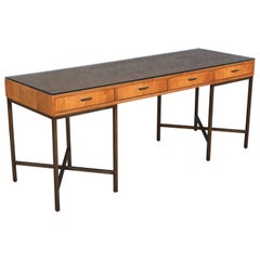 Vintage Restored Chestnut & Bronze 4-Drawer Large Desk by Jack Cartwright for Founders