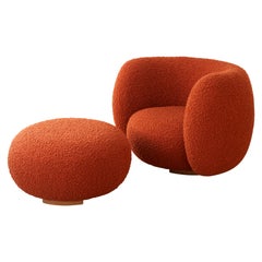 Emmanuel Outy EOO-1 Round Ottoman Stool, Fabric Upholstery, Oak or Brass Feet