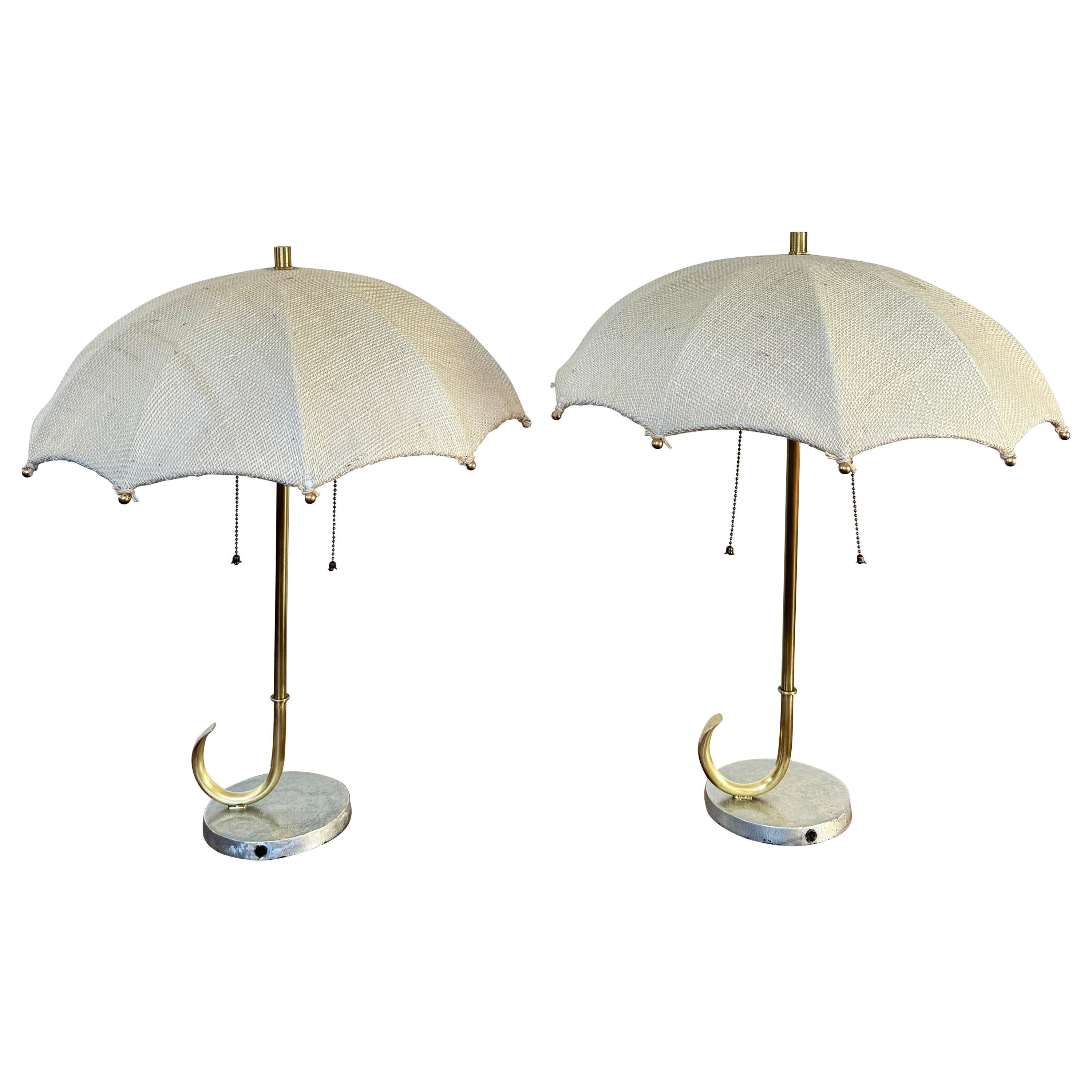Pair of umbrella table lamps by Gilbert Rohde for Mutual Sunset lamp co 1930s For Sale