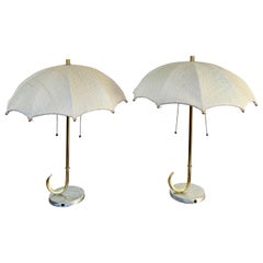 Vintage Pair of umbrella table lamps by Gilbert Rohde for Mutual Sunset lamp co 1930s
