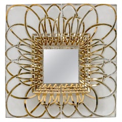 1950 Marc Lalique Mirror Hollywood Regency Entrelacs Crystal Gold Enamel 