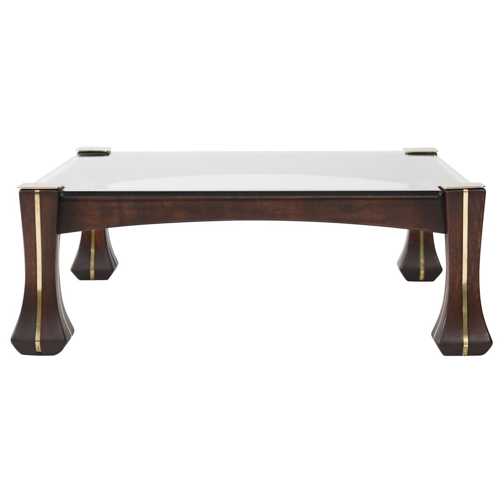 Table basse « Ussaro » de Luciano Frigerio en acajou et laiton, vers 1970 en vente