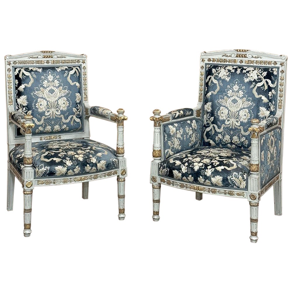 Pair 19th Century French Napoleon III Period Empire Style Painted Armchairs For Sale