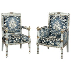 Antique Pair 19th Century French Napoleon III Period Empire Style Painted Armchairs