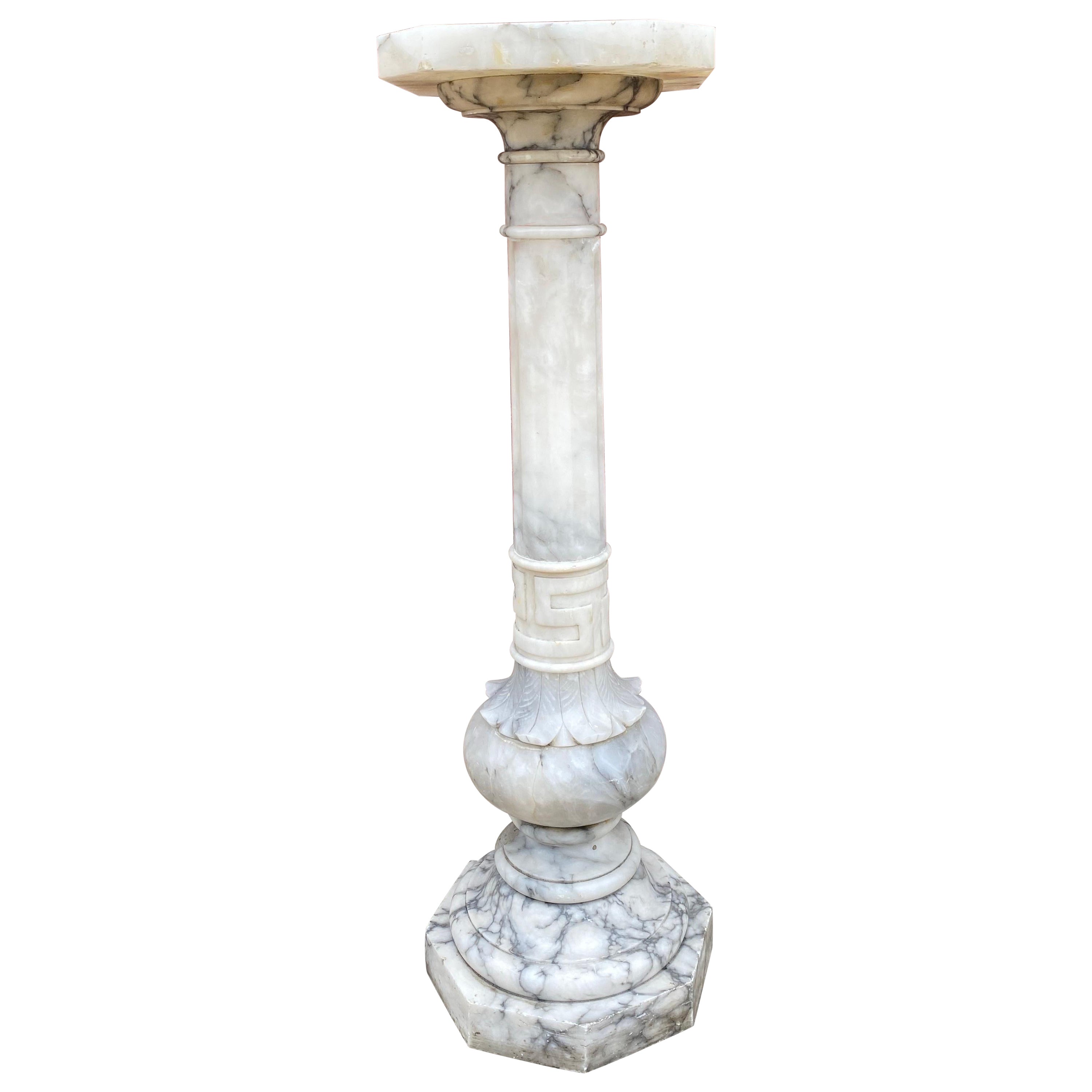 Vintage Marble Pedestal with Greek Key Carving For Sale