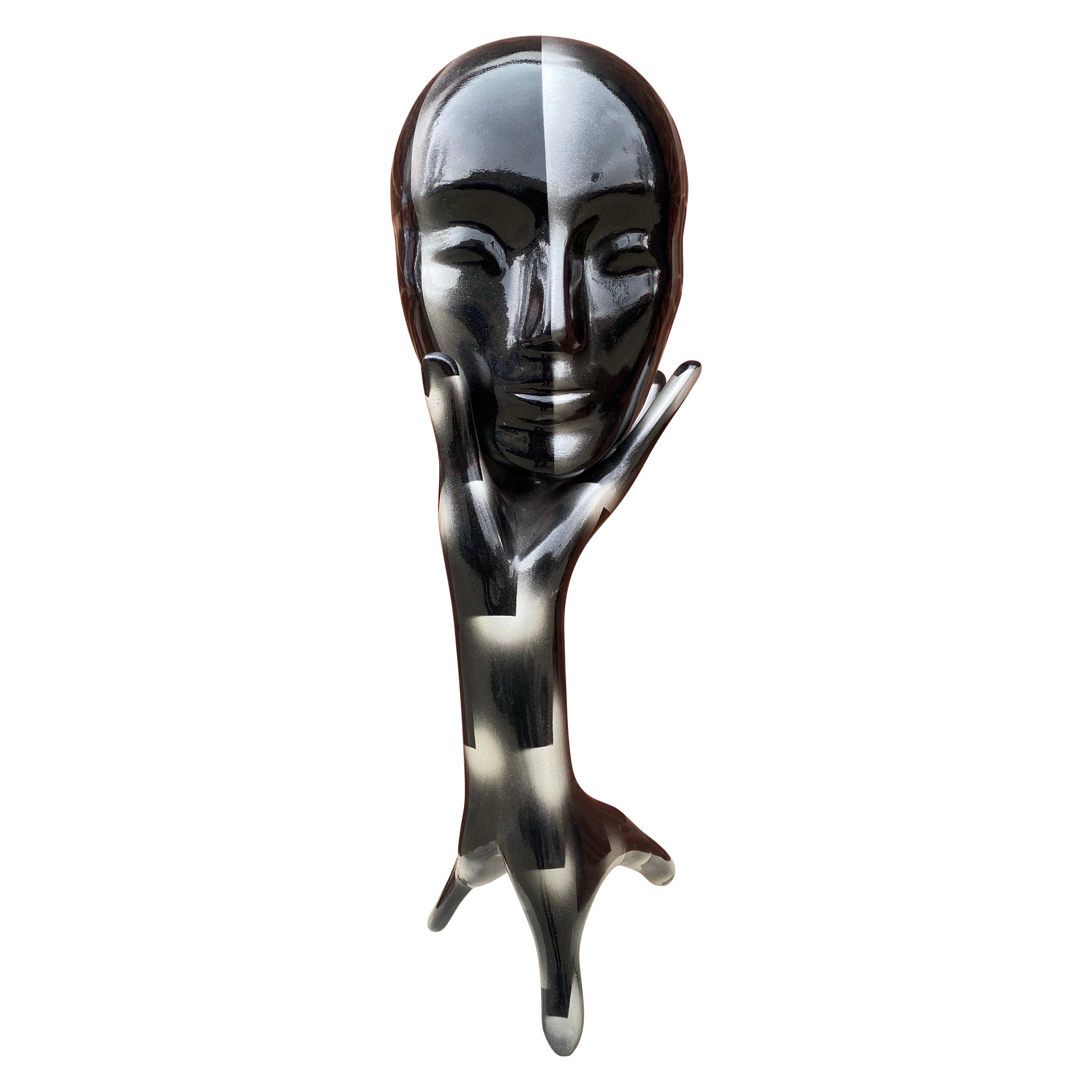 Head-in-Hand 1990s Short Black and Silver Sculpture For Sale
