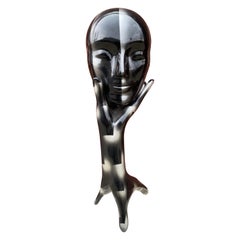 Kopf-in-der-Hand 1990er Jahre Kurze Skulptur in Schwarz und Silber