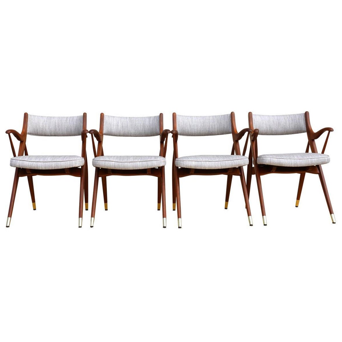 Mid Century 1960's Set of Four Dining Armchairs Tables Dunbar Style en vente