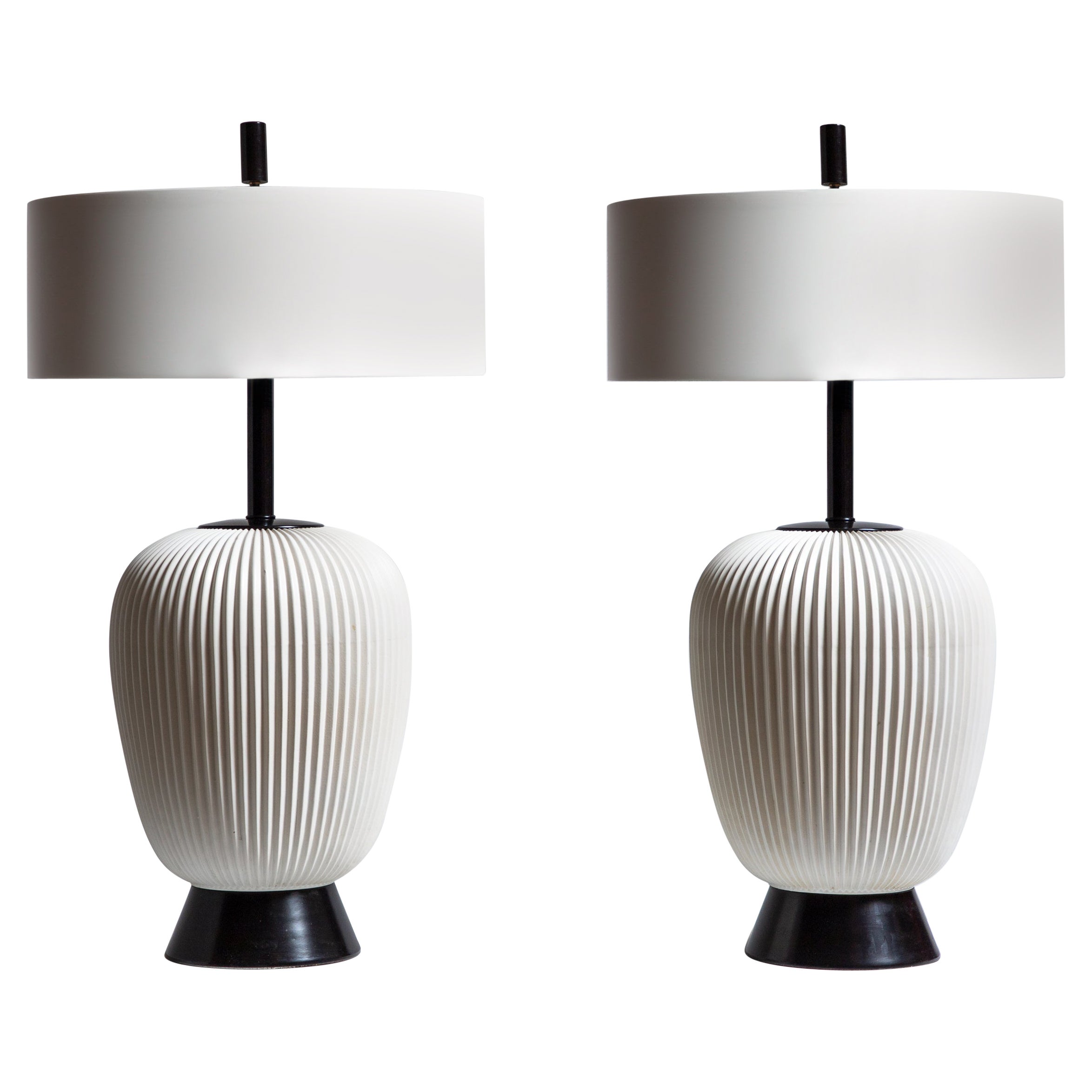 Lampes de table en céramique striée Gerald Thurston