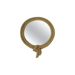 Vintage Rope Mirror with Leather Backing by Audoux Minet. France, circa 1960.
