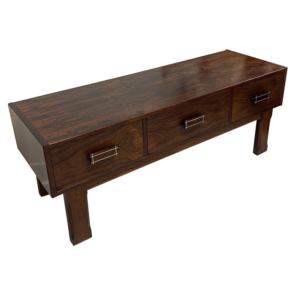 Imported Vintage Danish Modern Rosewood Low Console Coffee Table with wood inlay For Sale