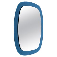 Midcentury Cristal Art Oval Wall Mirror with Blue Frame, Italy 1960s