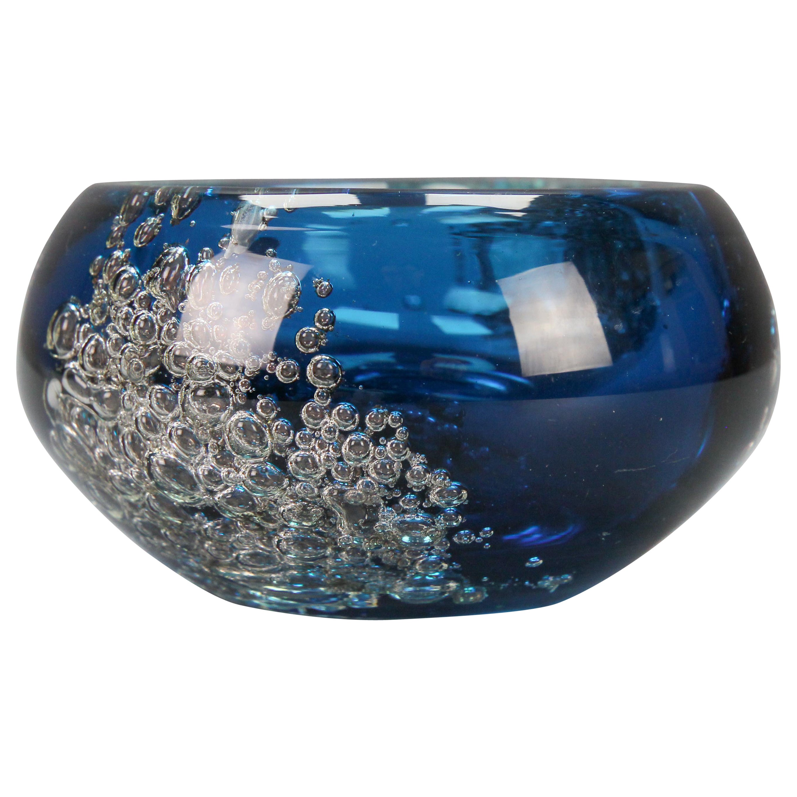 Small Blue Bubbled Glass Bowl by Zwiesel, Germany For Sale