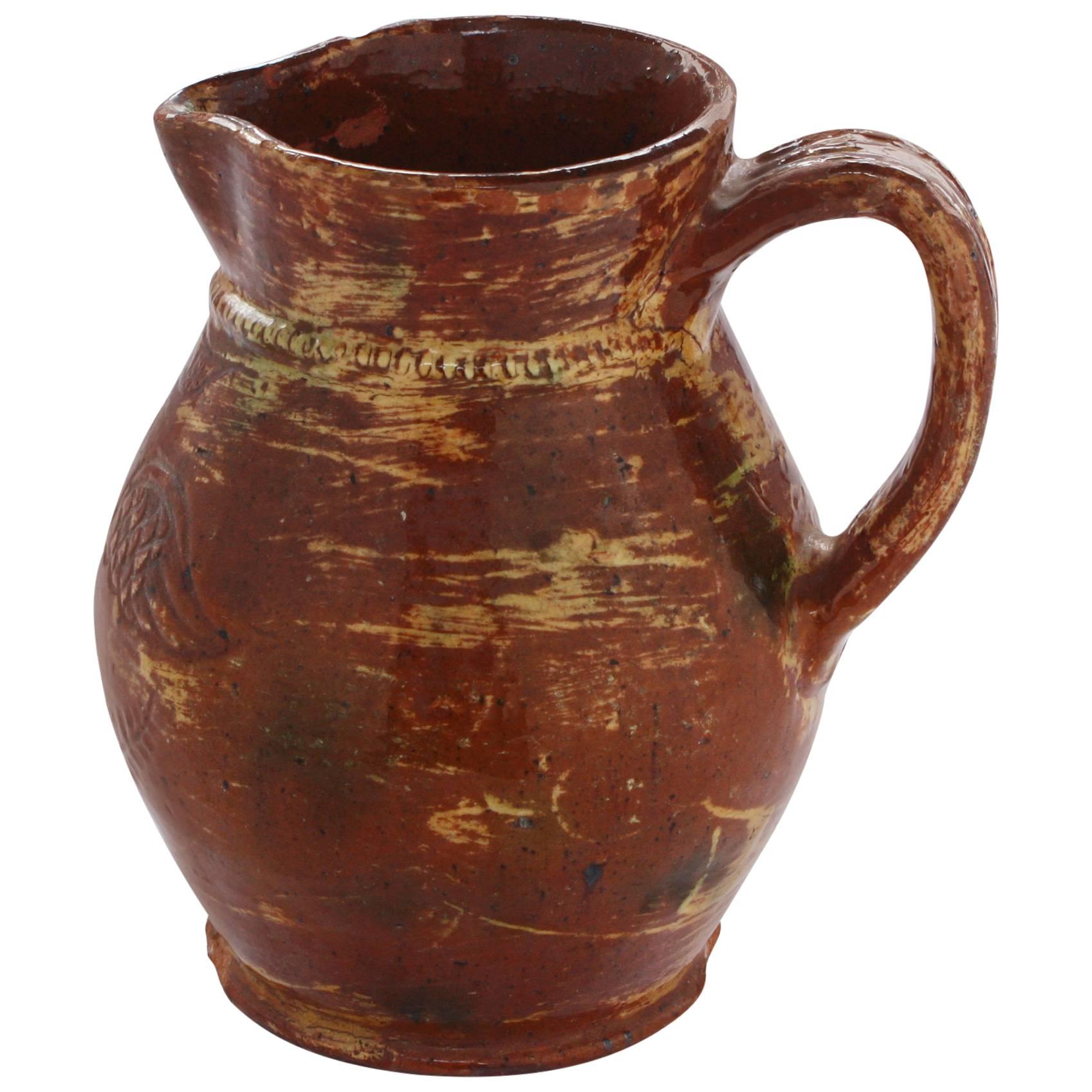 Glazed Redware Pitcher with Incised Federal Eagle Attributed to Jacob Medinger