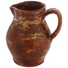 Antique Glazed Redware Pitcher with Incised Federal Eagle Attributed to Jacob Medinger