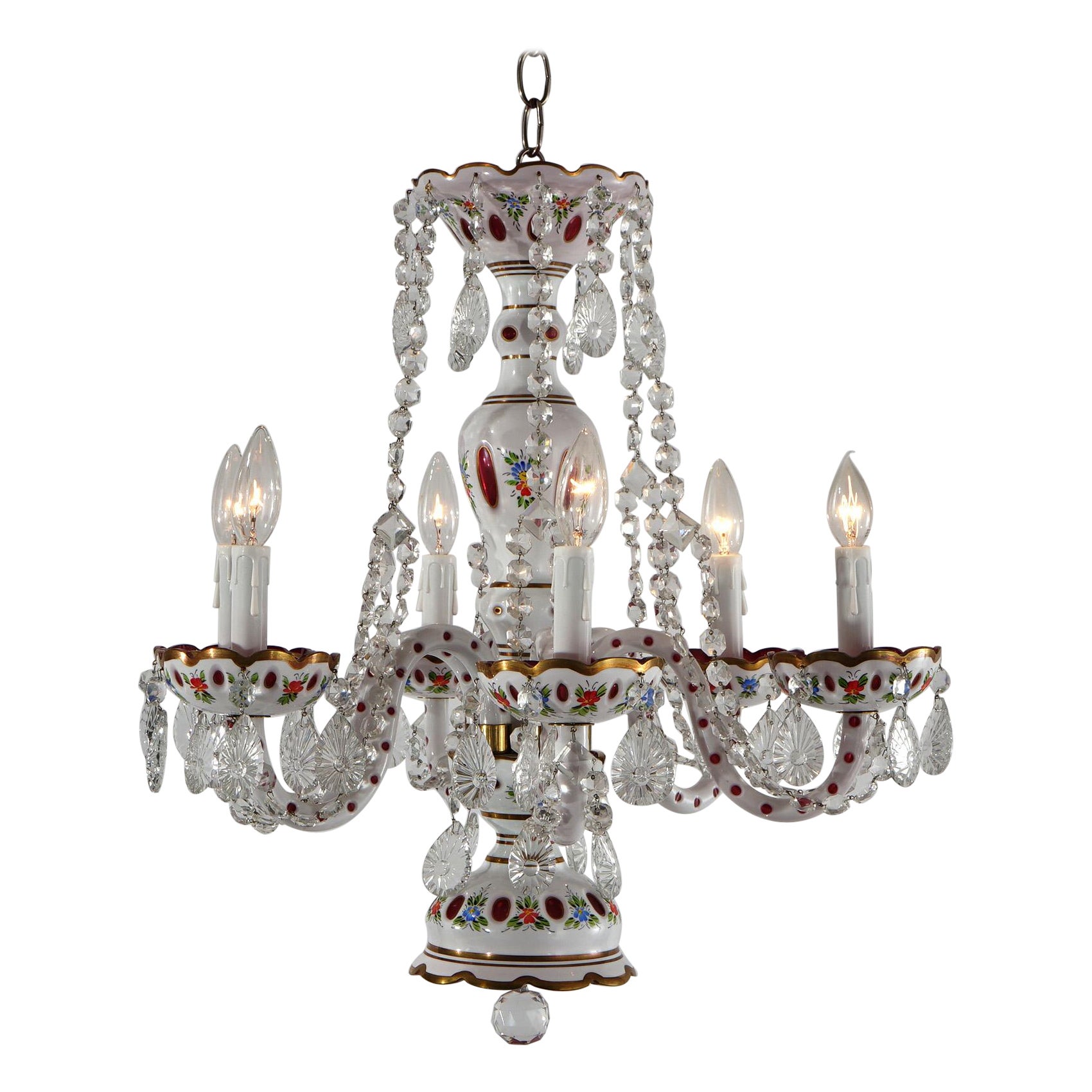 Cranberry Cut to Clear Bohemian Six-Light Crystal Chandelier 20thC For Sale