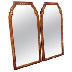 Pair of Cannell & Chaffin Red Chinoiserie Queen Anne Mirrors - Italy