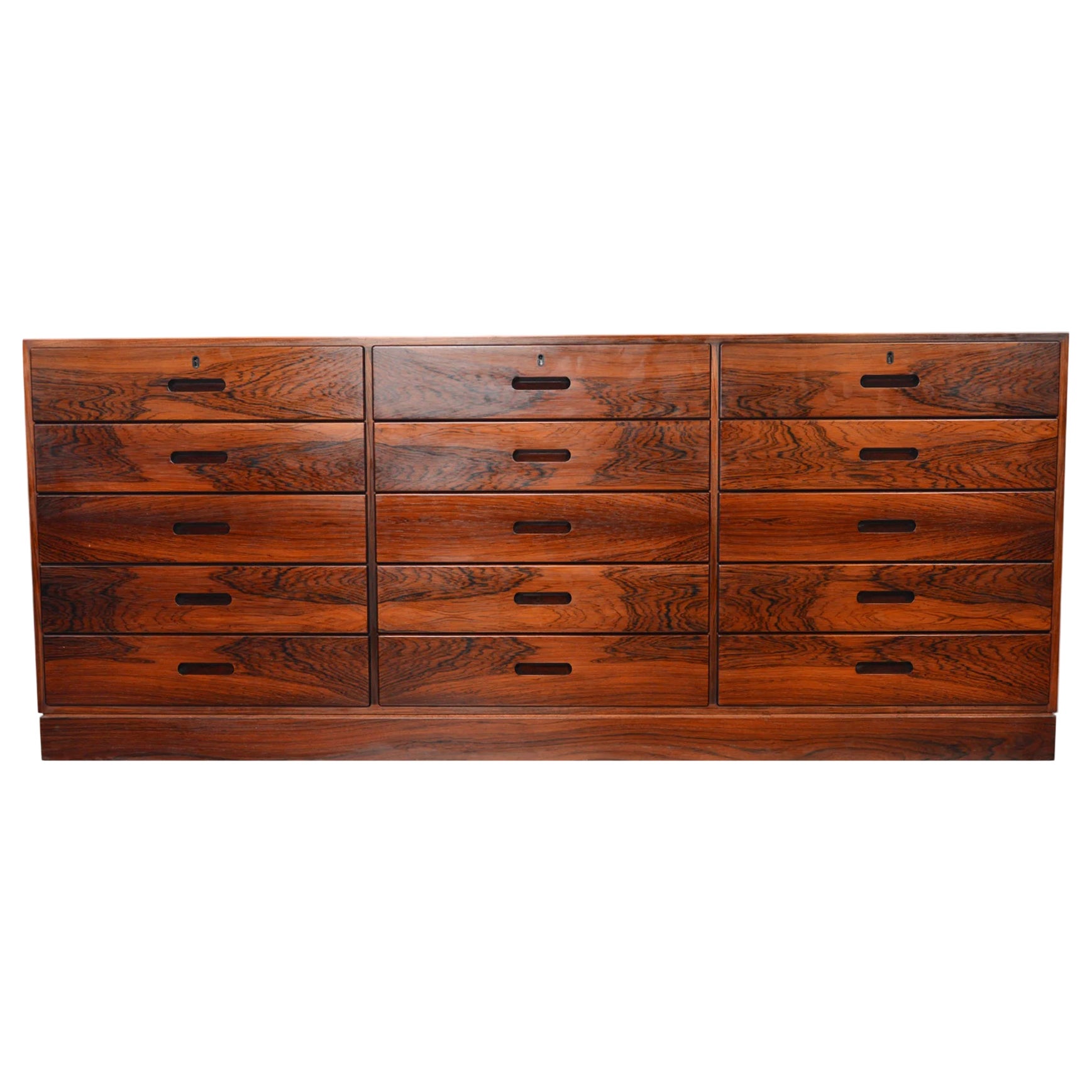 Rare Fifteen Drawer Low Dresser In Rosewood By Kai Winding