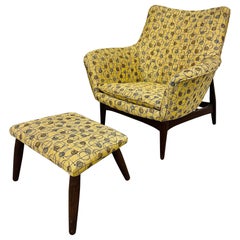 Hans Olsen: Loungesessel und Ottomane aus Nussbaumholz, Mid-Century Modern