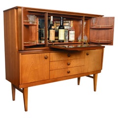 Vintage English Modern Cocktail Cabinet In Teak With Fold Out Bar