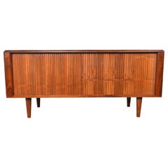 Vintage Walnut Mid Century Tambour Record Cabinet