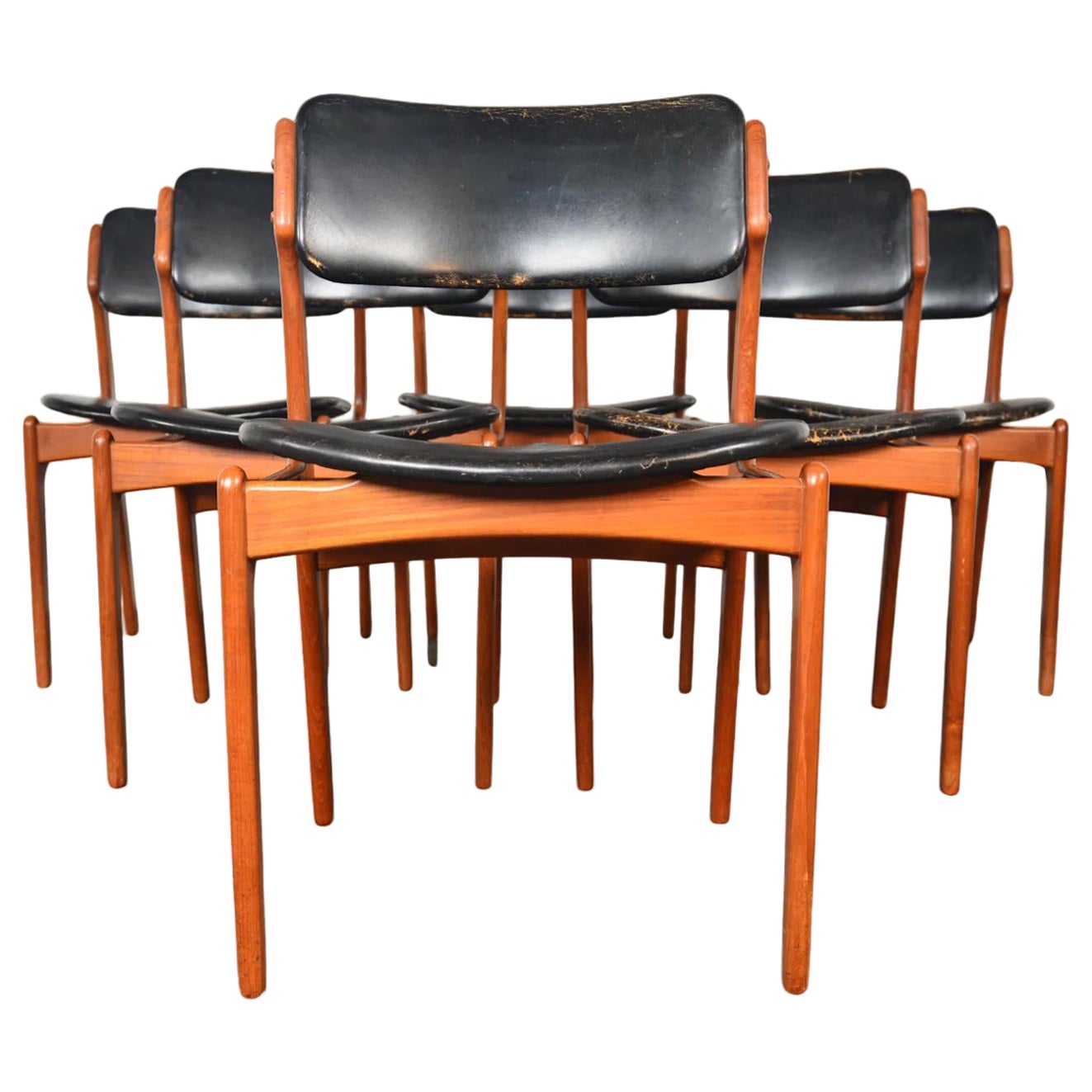 Ensemble de six chaises de salle à manger Erik Buch modèle 49 en teck en vente