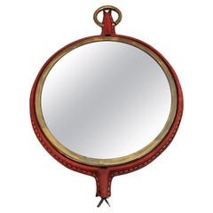1950's Stitched leather mirror by Jacques Adnet