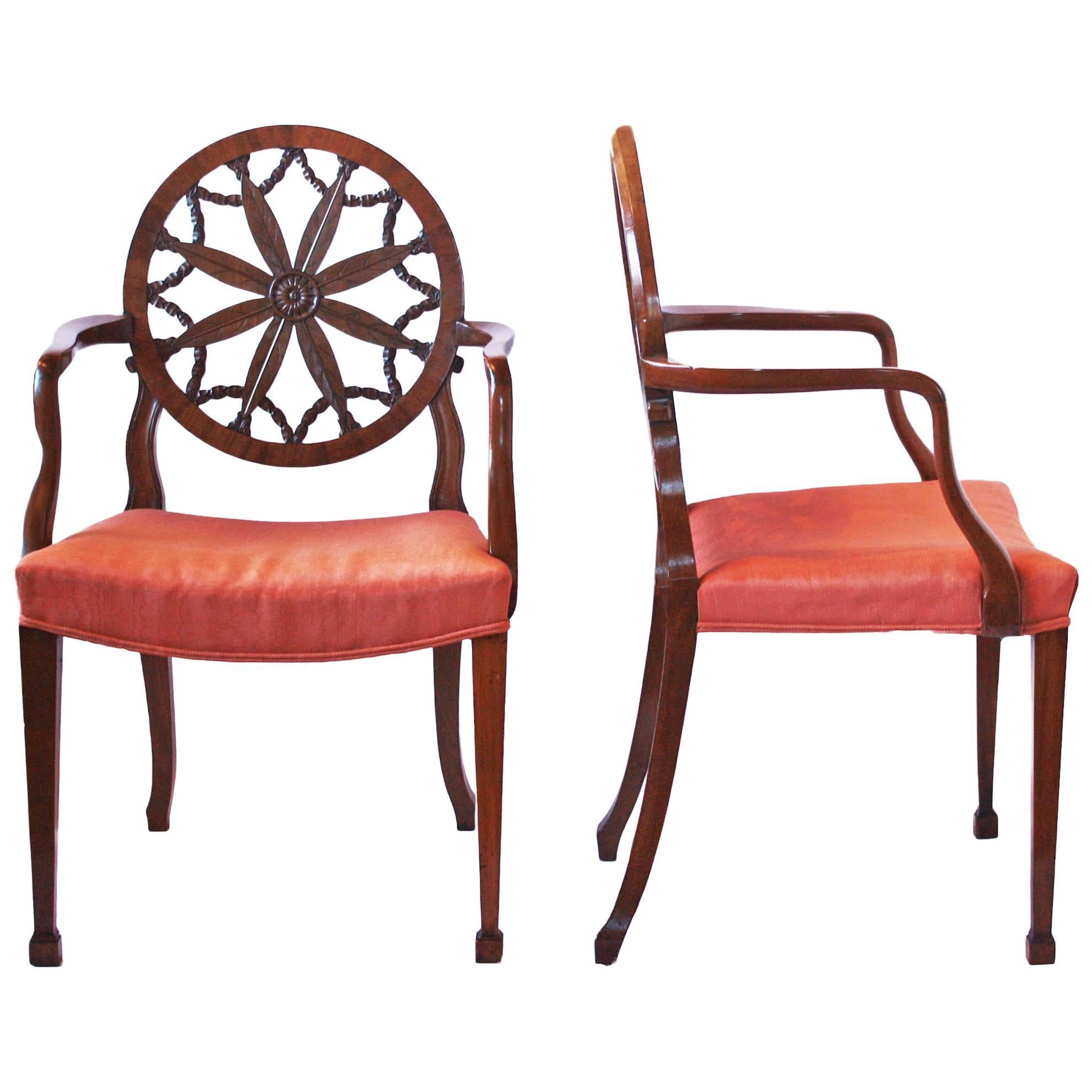 Pair of George III Mahogany Elbow Chairs in the Manner of Robert Adam