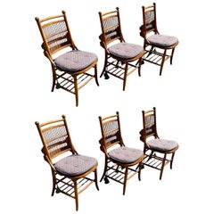 Used 1960s Thomasville Cane Slatted Wood Dining Chairs. Set of 6