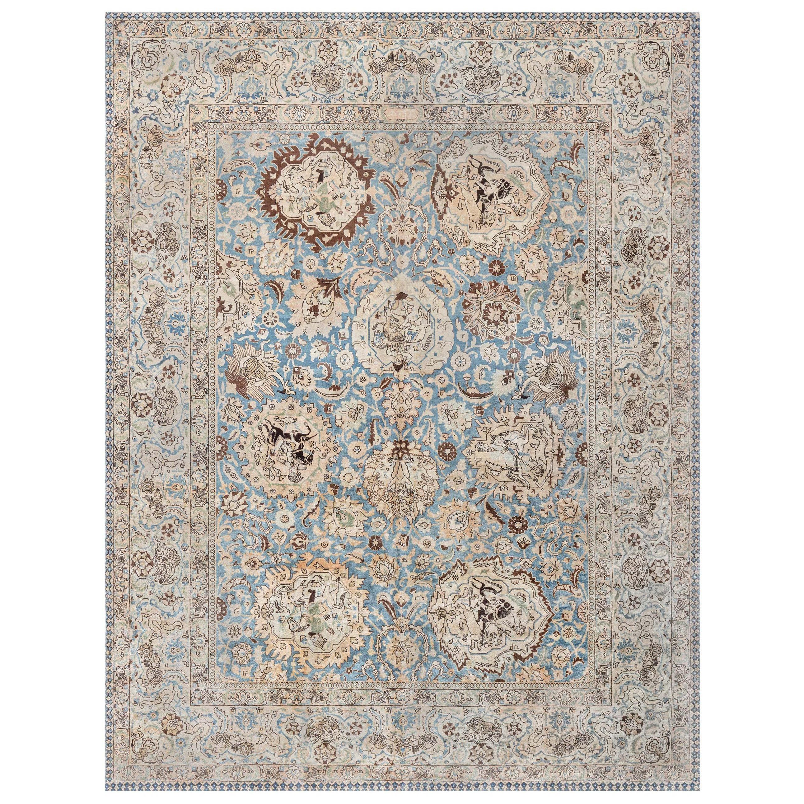 Antique Persian Tabriz Botanic Handwoven Wool Rug For Sale