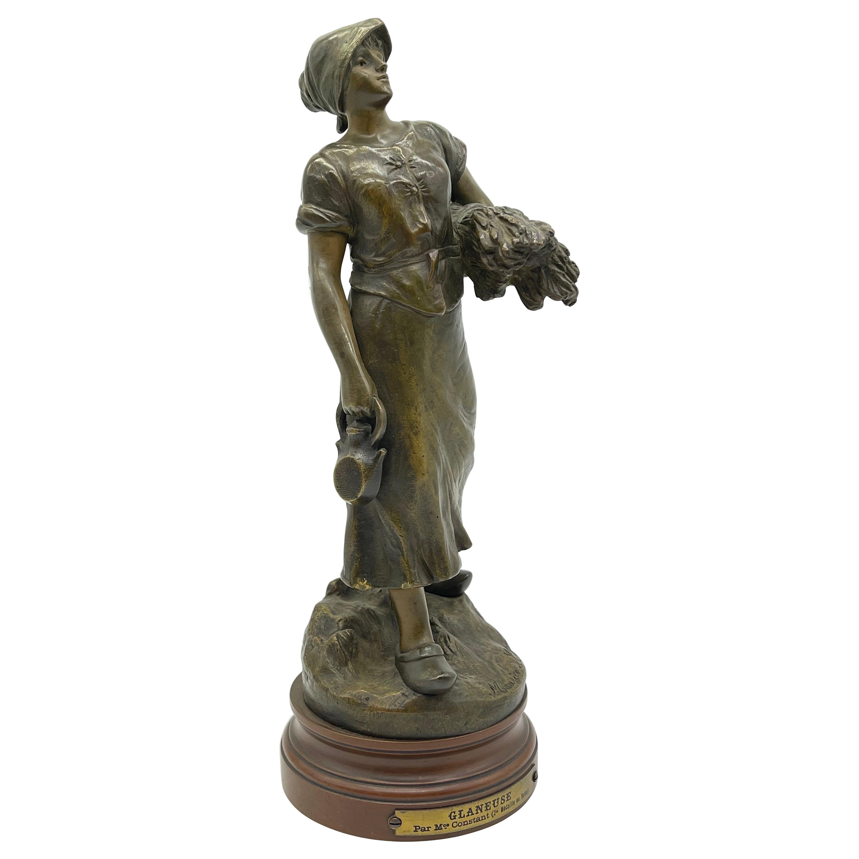 Scultura in bronzo Glaneuse firmata Maurice Constant intorno al 1890