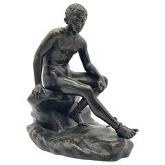 Antique Seated athletic bronze sculpture / Figure Greek - Roman mythology