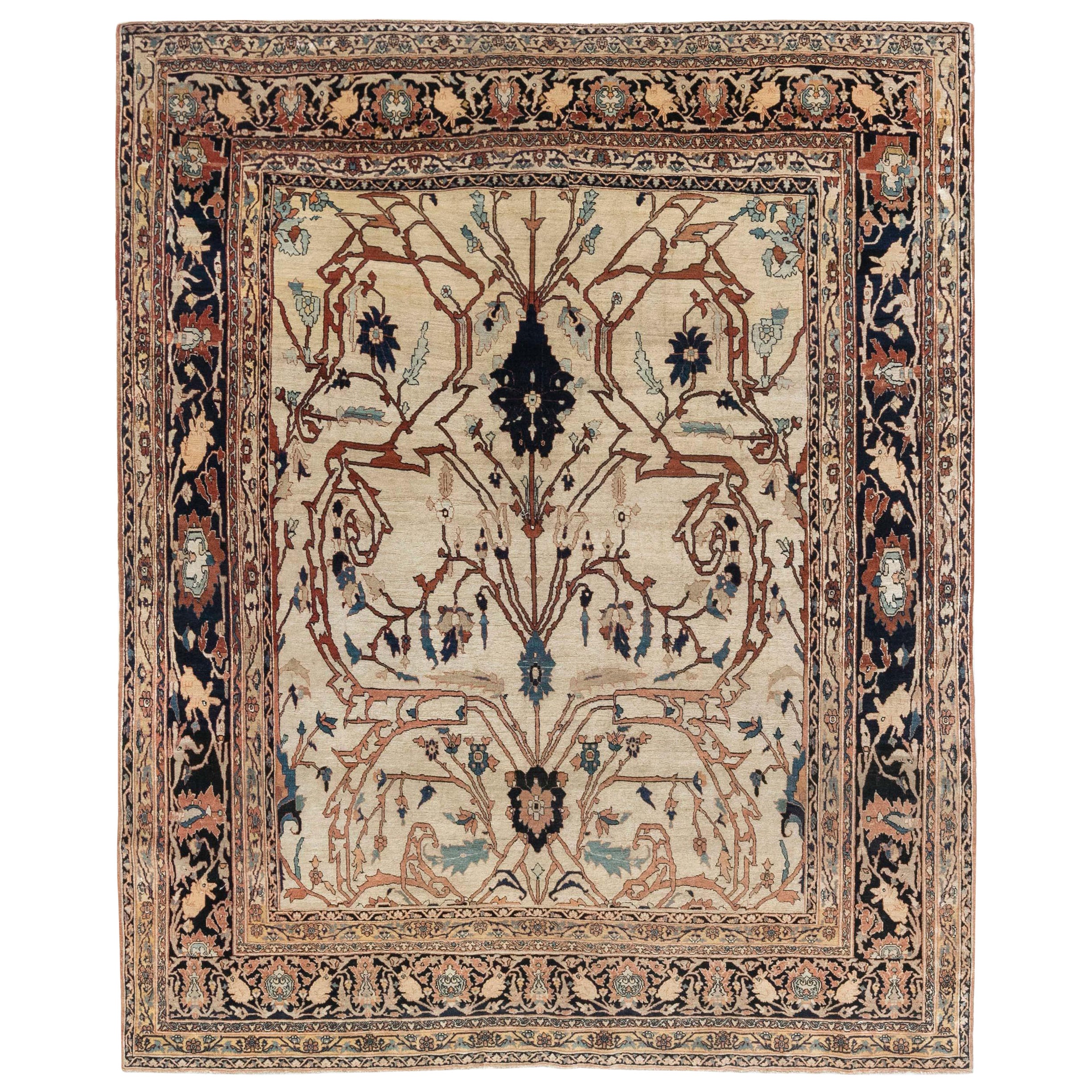 19th Century Persian Tabriz Handwoven Wool Rug For Sale