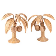 Retro Pair of rattan « palm tree/coconut tree » lamps