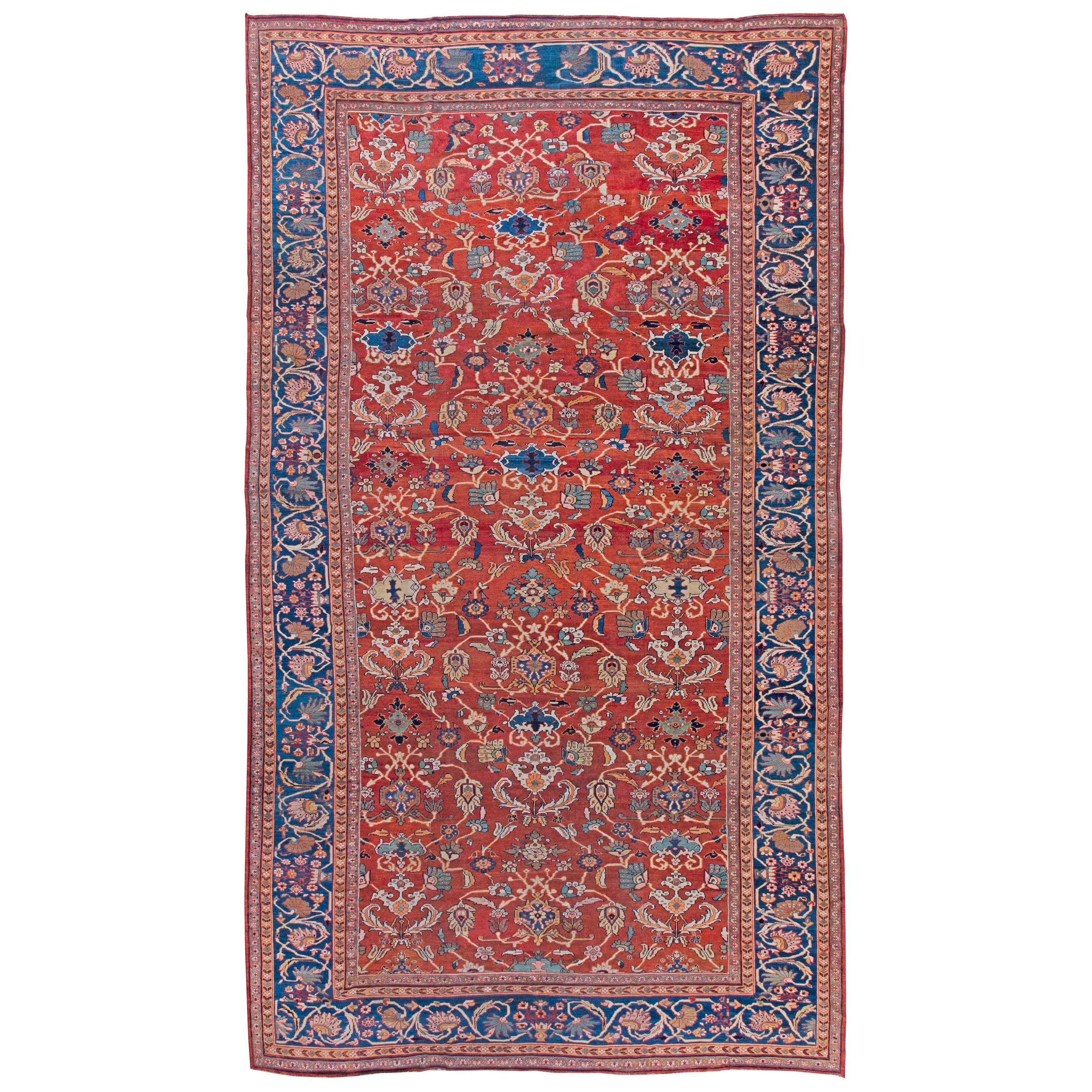 Antique Persian Sultanabad Red Botanic Handmade Rug For Sale