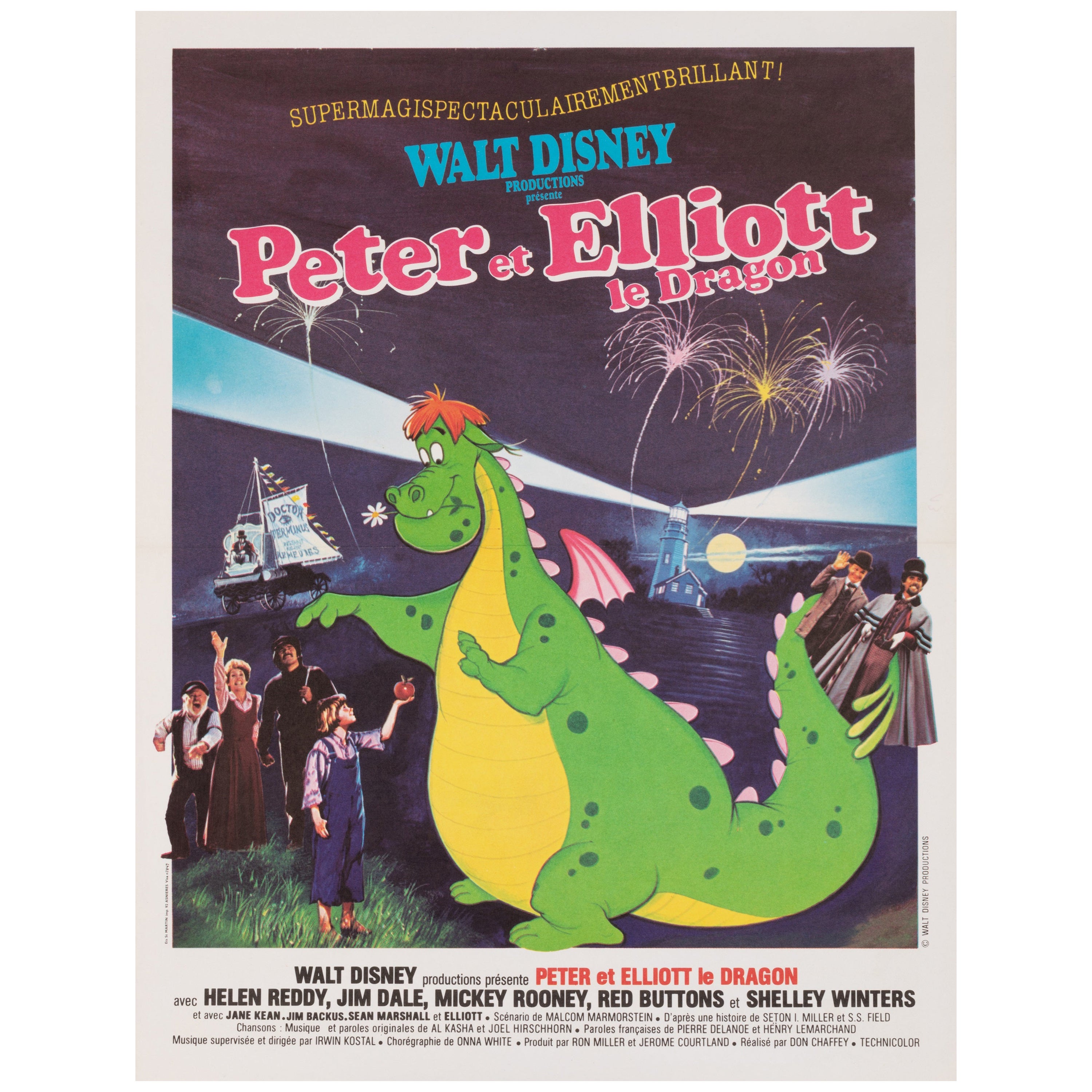 Affiche originale du film Peter and Elliott Dragon, Walt Disney, enfant dessiné, 1980