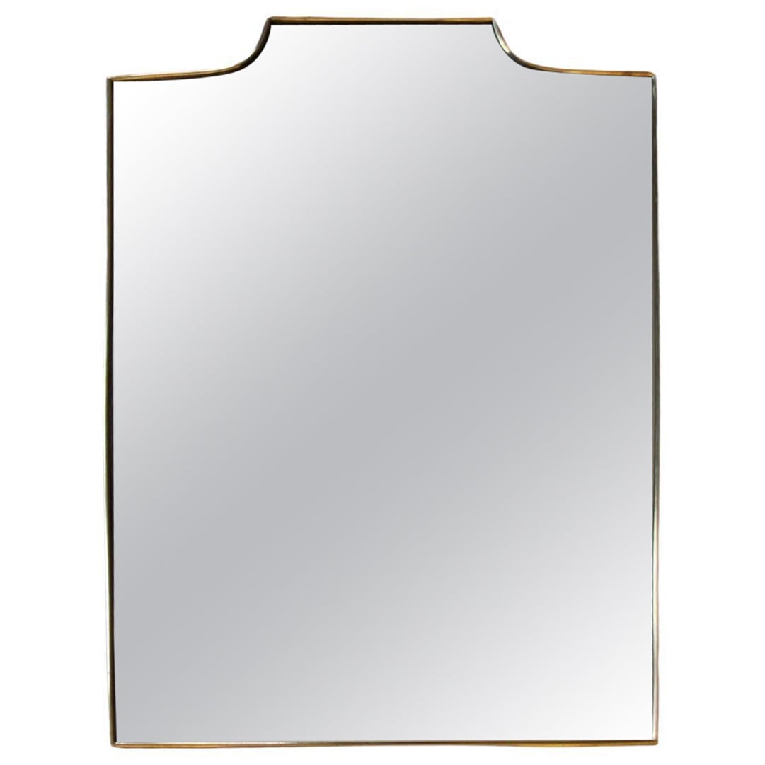 1950's Modernist Shaped Brass Wall Mirror For Sale